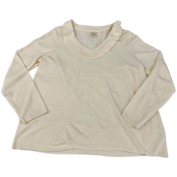 Women's Off White Sweater XL Vintage Blair Boutique Cottagecore Ruffle V- Neck - Picture 3 of 9